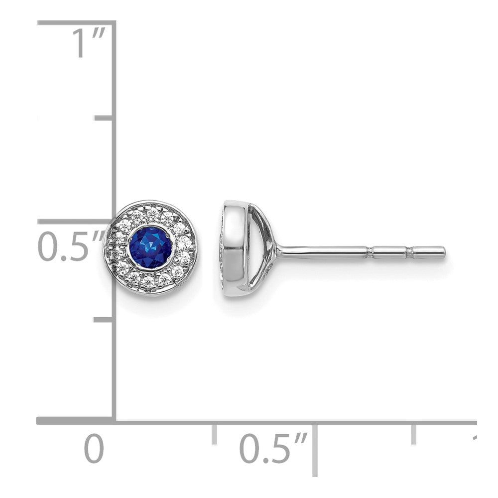 14k White Gold Real Diamond and Blue Sapphire Halo Post Earrings