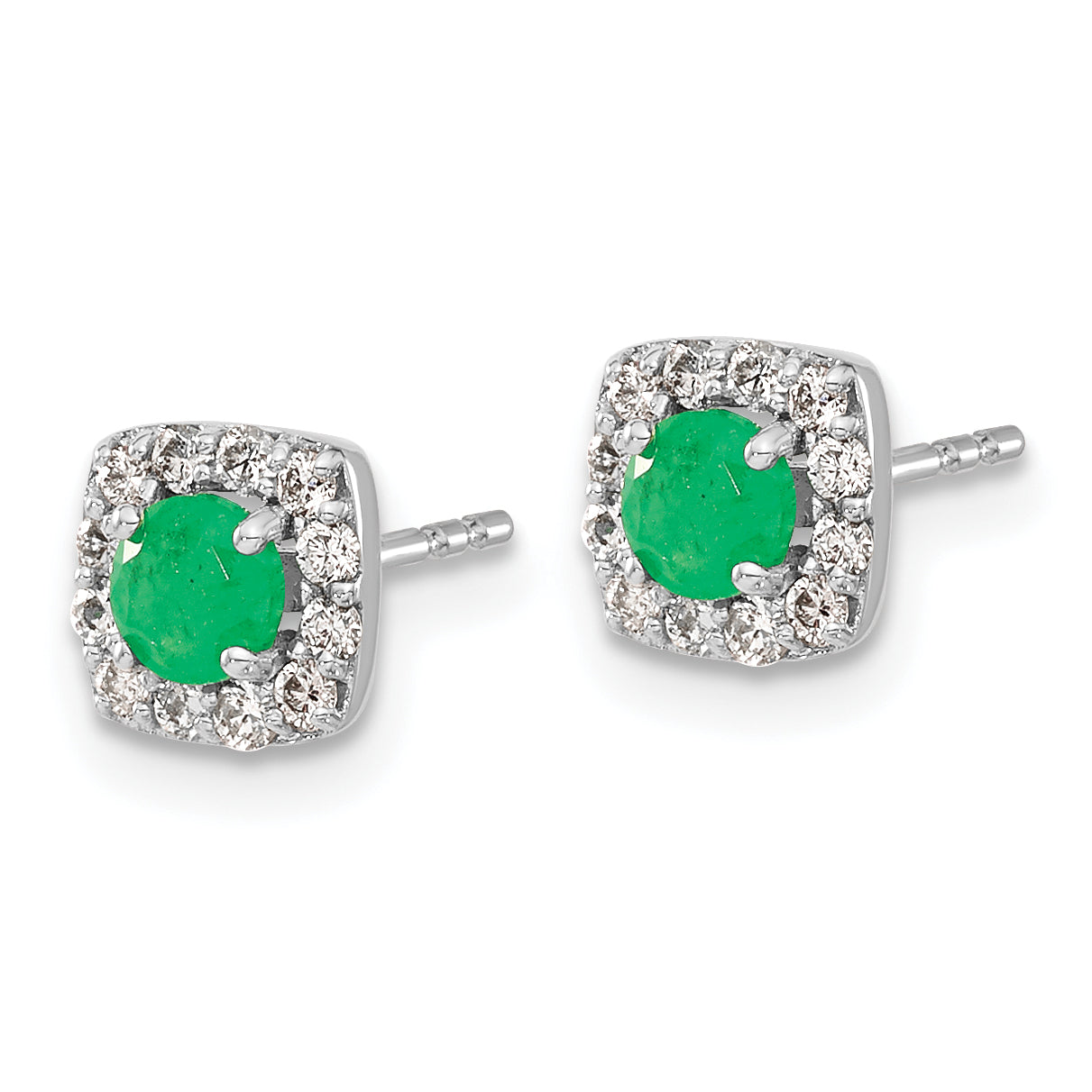 14k White Gold 1/5 Ct. Lab Grown Diamond VS/SI+ G+ and Created Emerald Square Halo Post Earrings