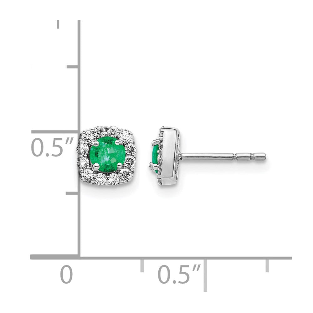 14k White Gold Real Diamond and Emerald Square Halo Earrings
