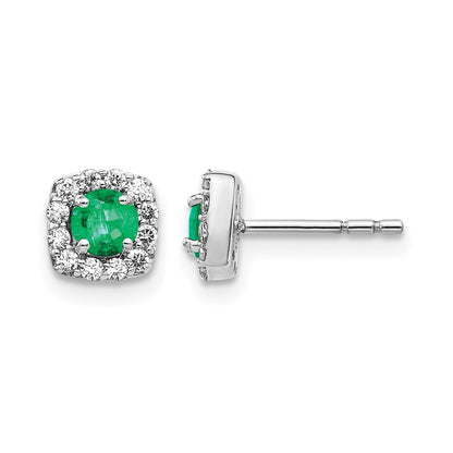 14k White Gold Real Diamond & Emerald Earrings