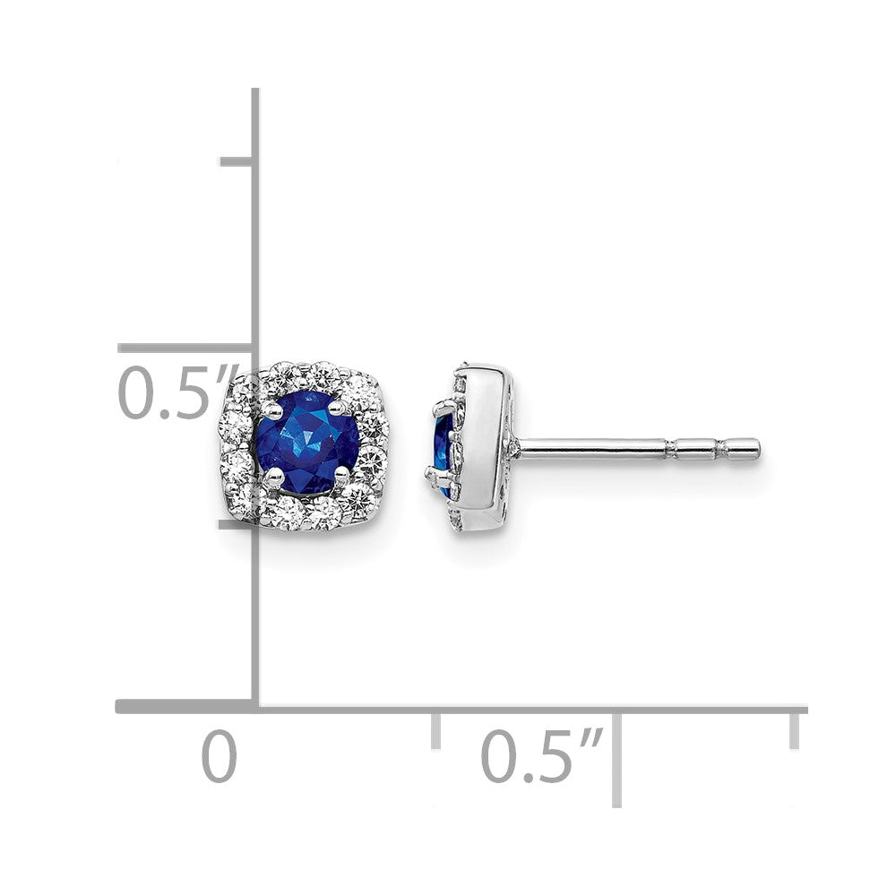 14k White Gold Real Diamond and Sapphire Square Halo Earrings