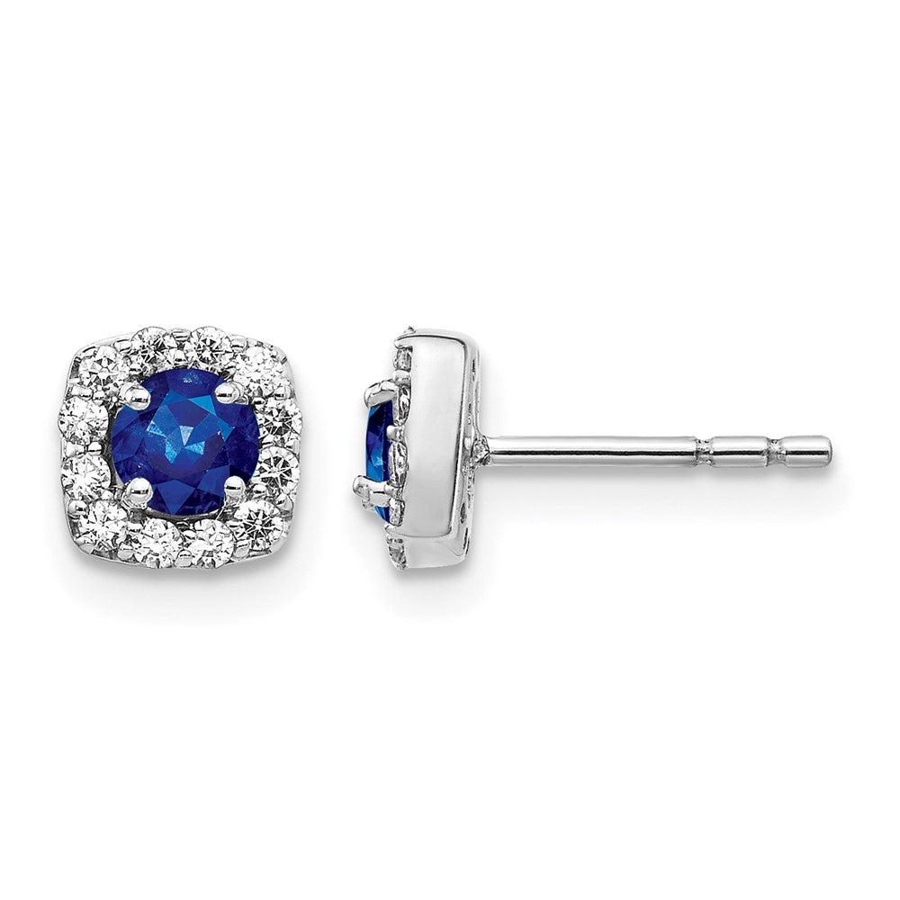 14k White Gold Real Diamond & Sapphire Earrings