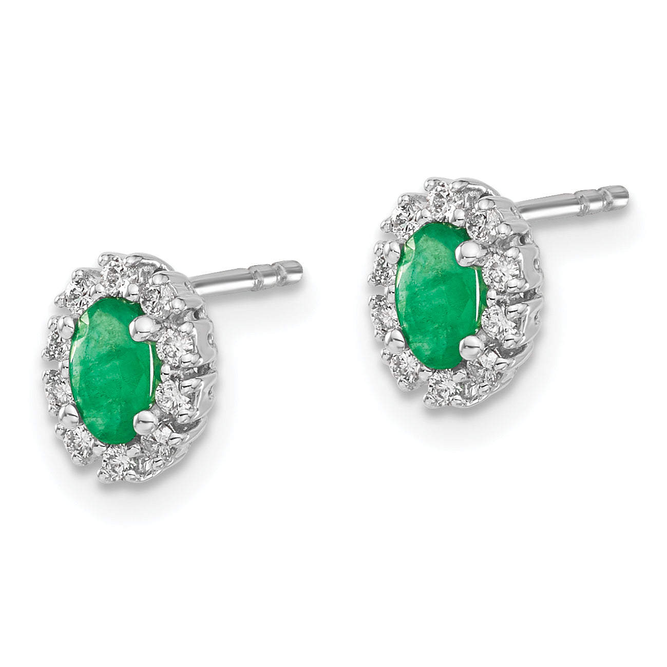 14k White Gold 1/5 Ct. Lab Grown Diamond VS/SI+ G+ and Oval Created Emerald Halo Post Earrings