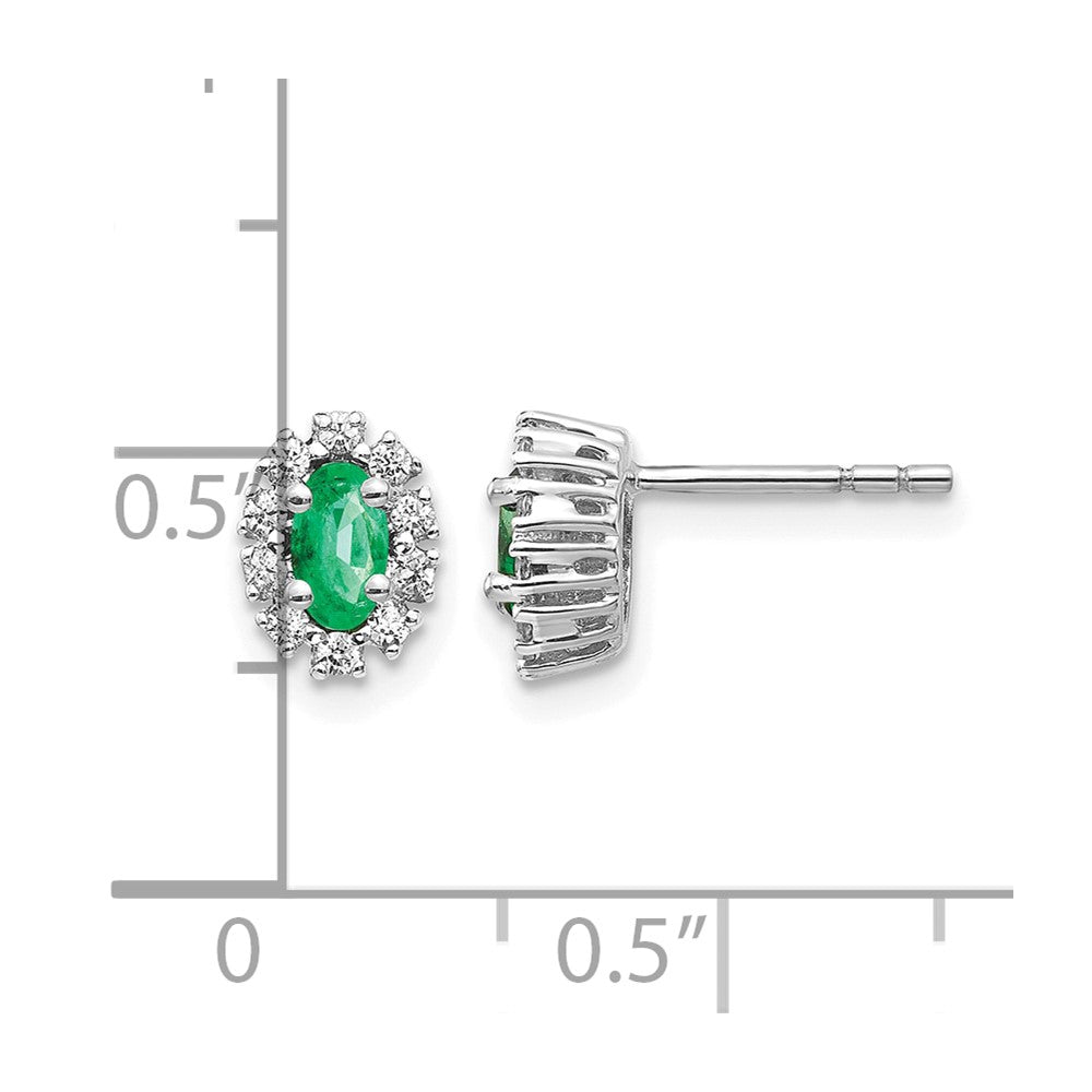 14k White Gold 1/5Ct Real Diamond and Emerald Oval Halo Earrings