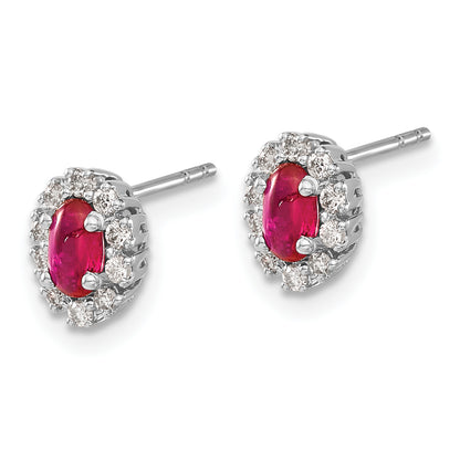 10K White Gold Diamond And Ruby Oval Halo Earrings