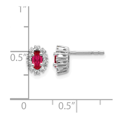 14k White Gold Real Diamond and Ruby Oval Halo Earrings