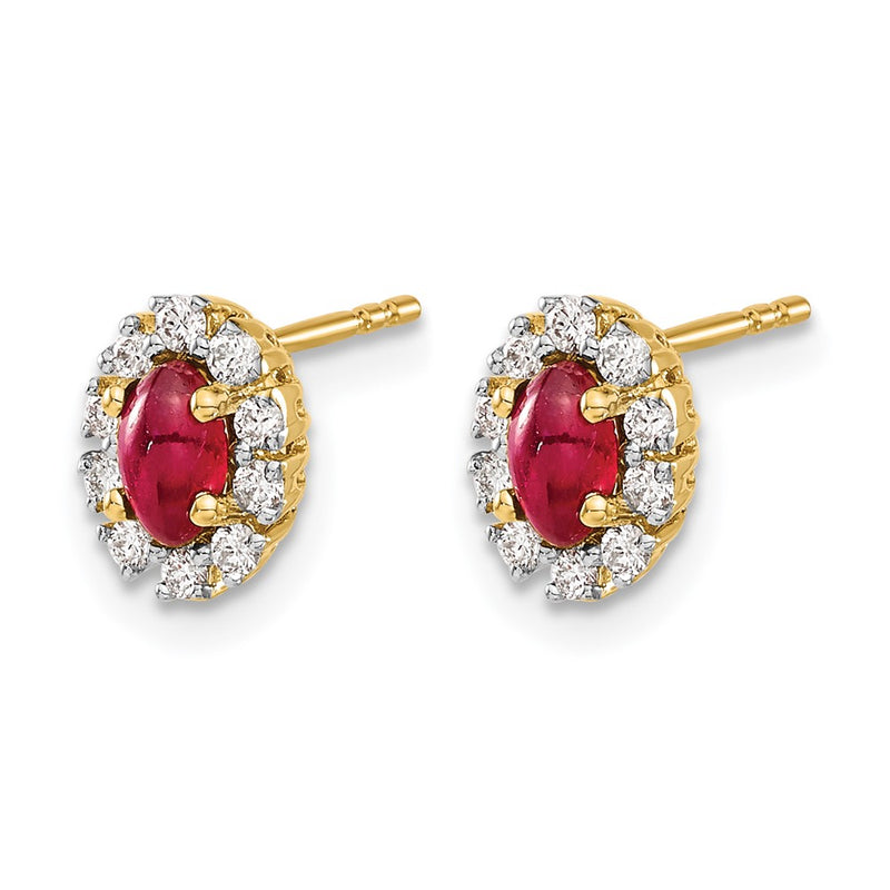 14k Yellow Gold 1/5 Ct. Lab Grown Diamond VS/SI+ G+ and Oval Created Ruby Halo Post Earrings