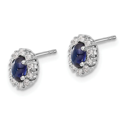10K White Gold Diamond And Sapphire Oval Halo Earrings