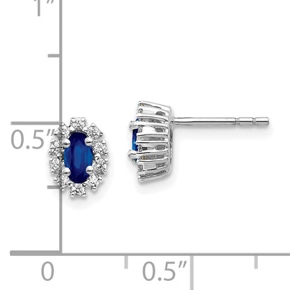 10K White Gold Diamond And Sapphire Oval Halo Earrings