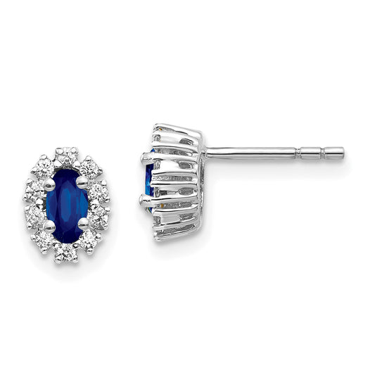 10K White Gold Diamond And Sapphire Oval Halo Earrings
