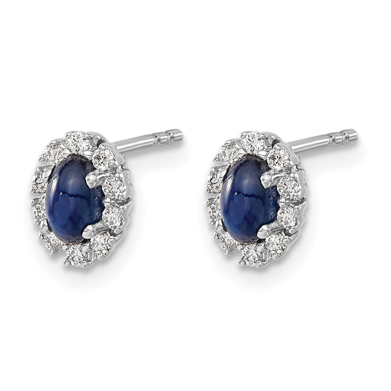 14k White Gold Real Diamond and Sapphire Oval Halo Earrings