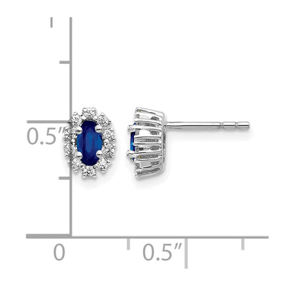 14k White Gold Real Diamond and Sapphire Oval Halo Earrings