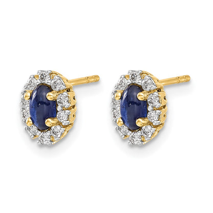 14k Yellow Gold Real Diamond and Sapphire Oval Halo Earrings
