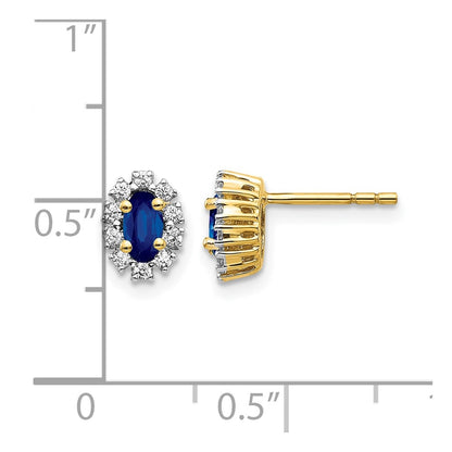 14k Yellow Gold Real Diamond and Sapphire Oval Halo Earrings