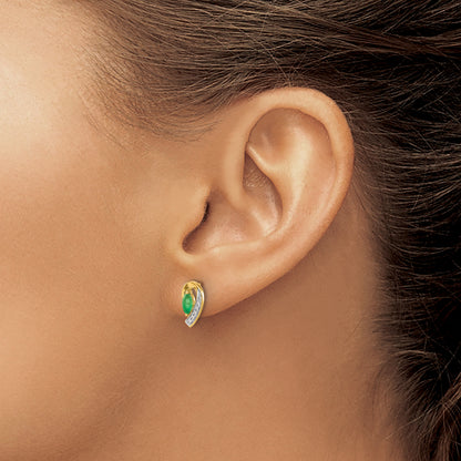 10K Yellow Gold 1/20Ct Diamond And Emerald Earrings