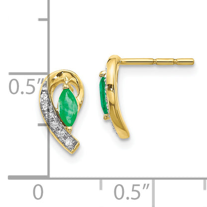 10K Yellow Gold 1/20Ct Diamond And Emerald Earrings
