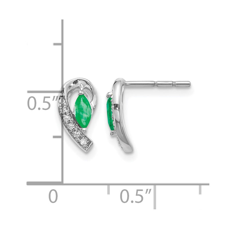 14k White Gold 1/20Ct Real Diamond and Emerald Earrings