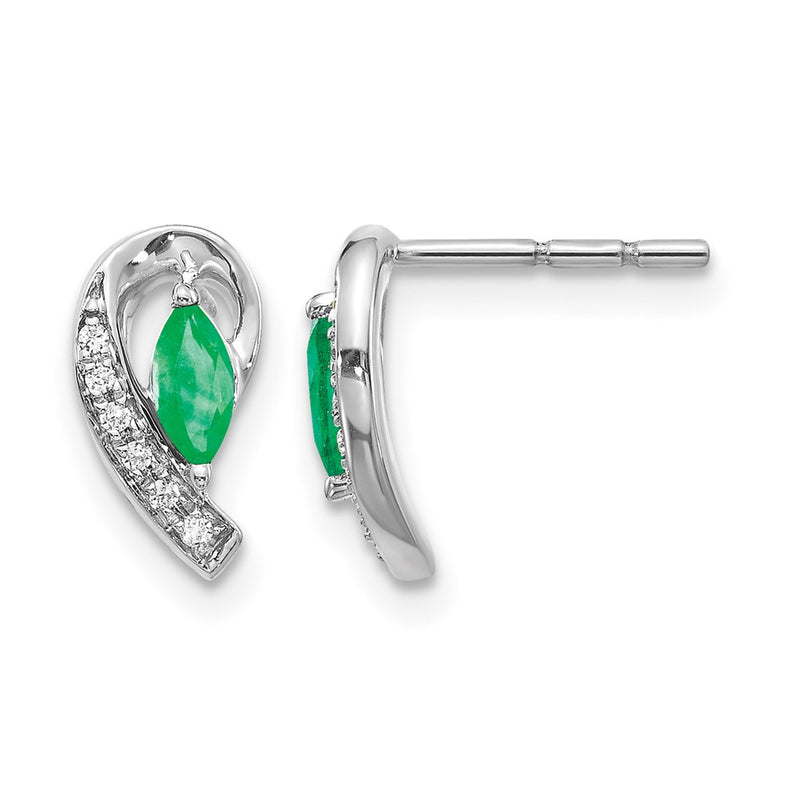 14k White Gold 1/20Ct Real Diamond and Emerald Earrings