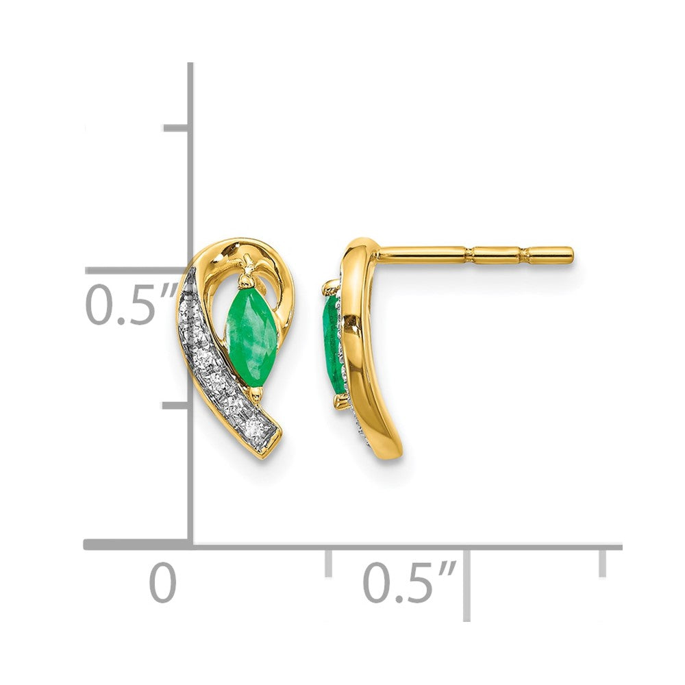 14k Yellow Gold 1/20Ct Real Diamond and Emerald Earrings