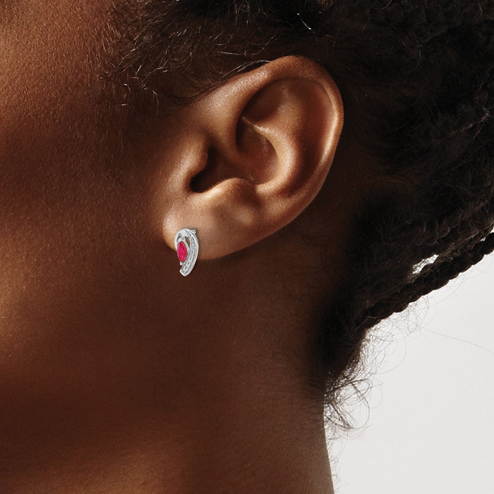 10K White Gold Diamond And Ruby Earrings