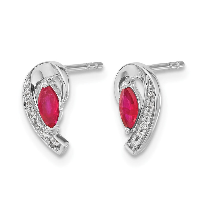 14k White Gold Real Diamond and Ruby Earrings