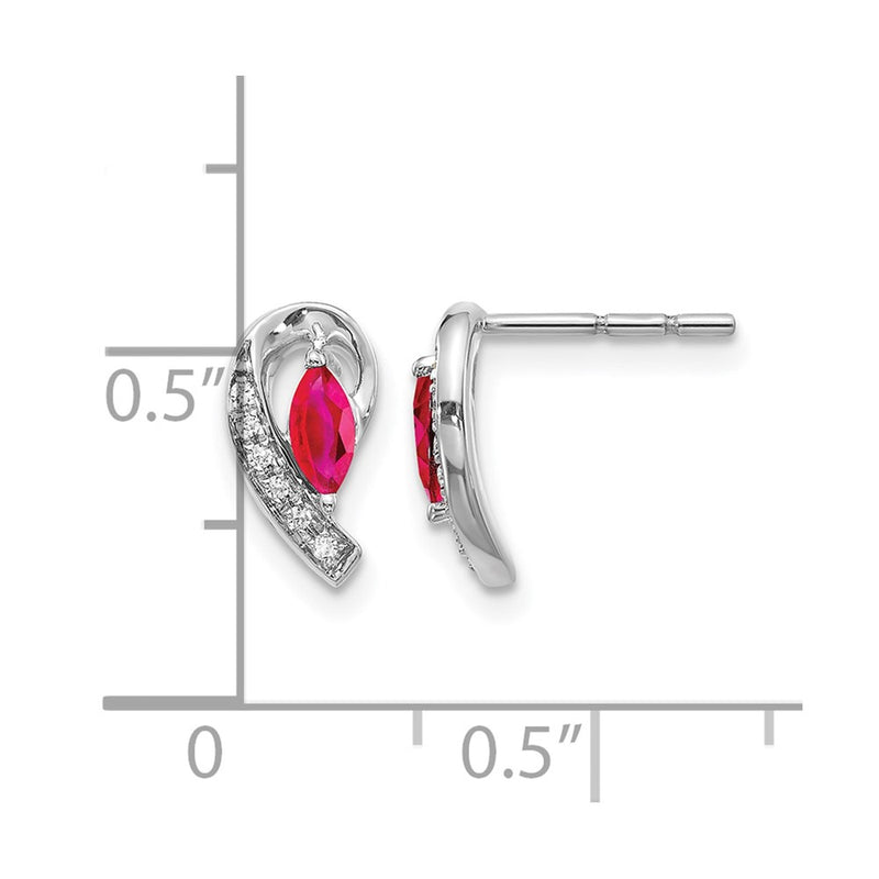 14k White Gold Real Diamond and Ruby Earrings