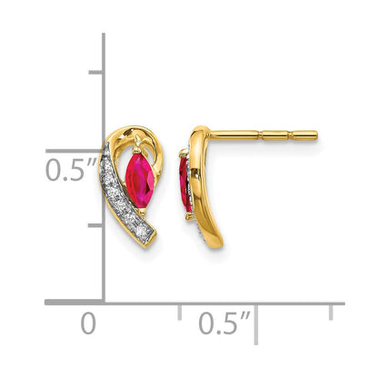 14k Yellow Gold Real Diamond and Ruby Earrings