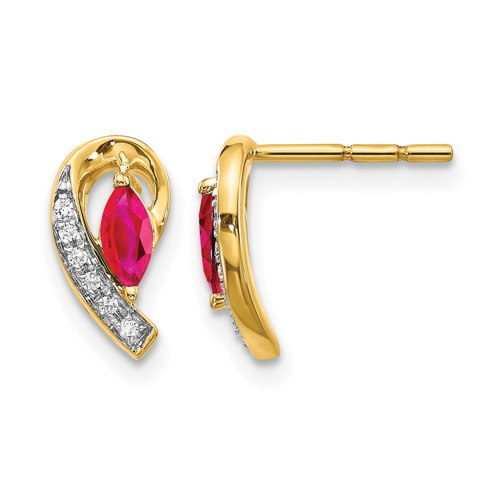 14k Yellow Gold Real Diamond and Ruby Earrings