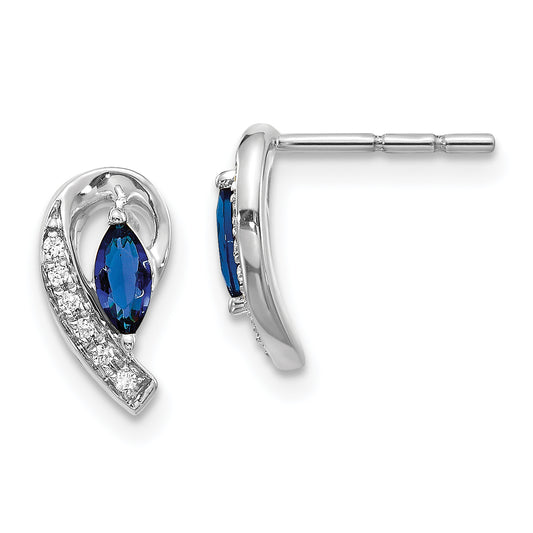 10K White Gold Diamond Sapphire Post Earrings