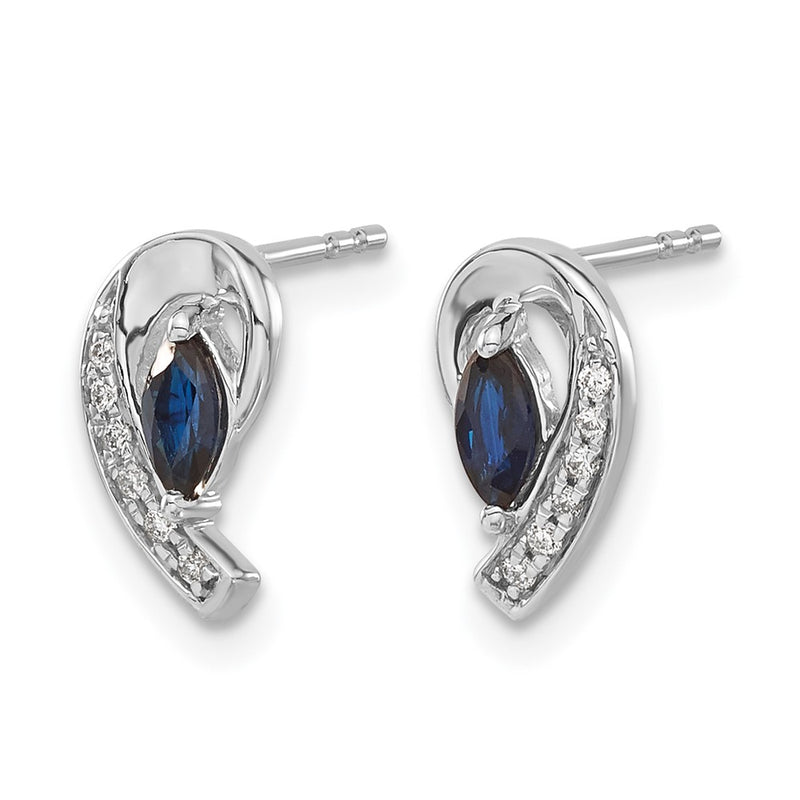 14k White Gold Real Diamond Sapphire Post Earrings