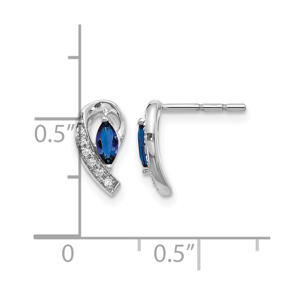 14k White Gold Real Diamond Sapphire Post Earrings