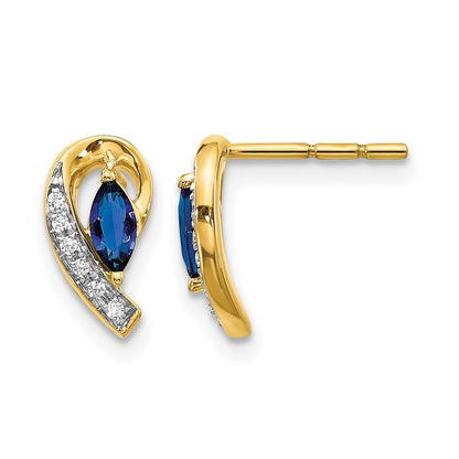 14k Yellow Gold Real Diamond and Sapphire Earrings