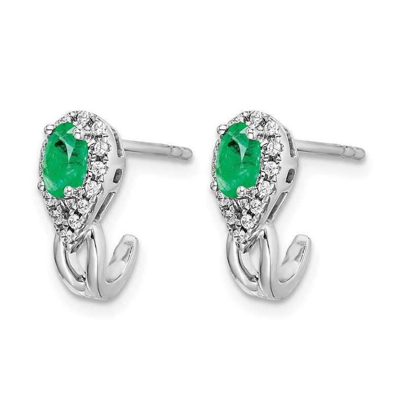 14k White Gold 1/8Ct Real Diamond and Emerald Earrings
