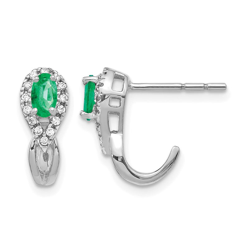 14k White Gold 1/8Ct Real Diamond and Emerald Earrings