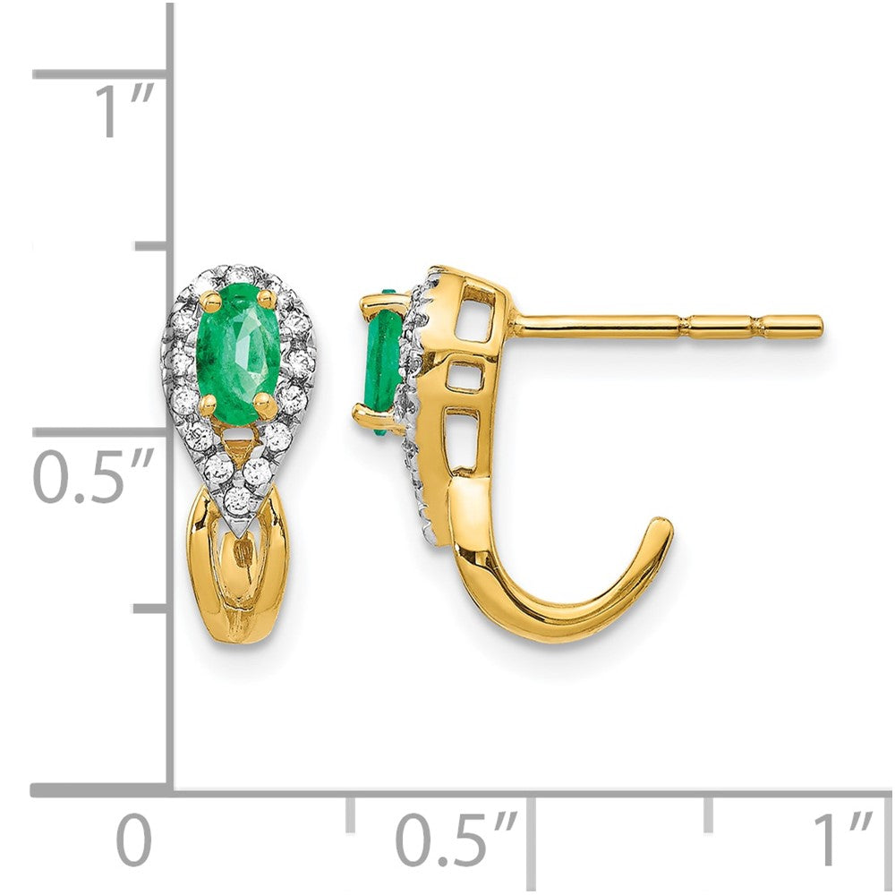 14k Yellow Gold 1/8Ct Real Diamond and Emerald Earrings