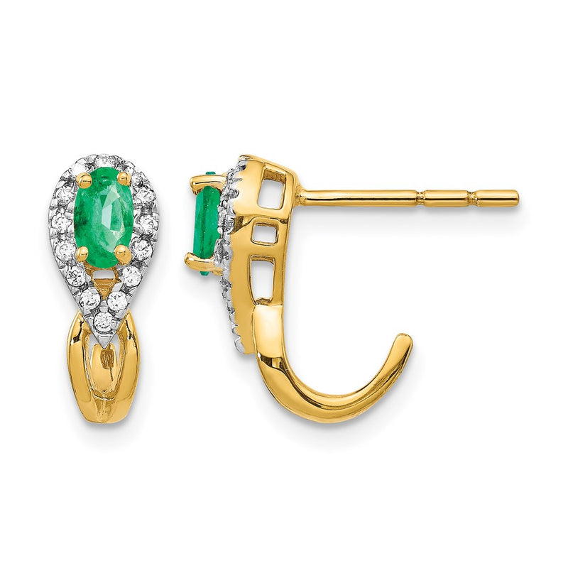 14k Yellow Gold 1/8Ct Real Diamond and Emerald Earrings