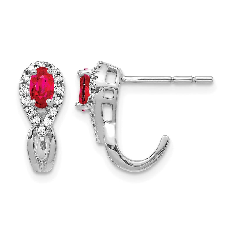 14k White Gold Real Diamond and Ruby Earrings