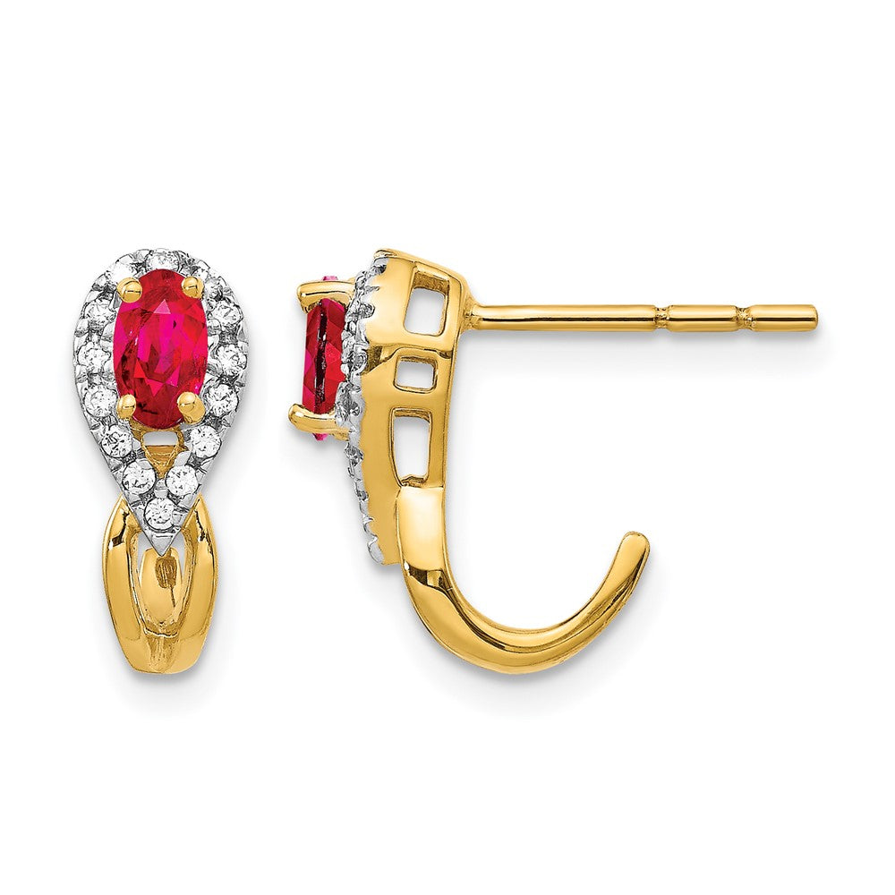 14k Yellow Gold Real Diamond and Ruby Earrings
