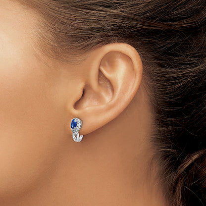 10K White Gold Diamond And Sapphire J Hoop Post Earrings