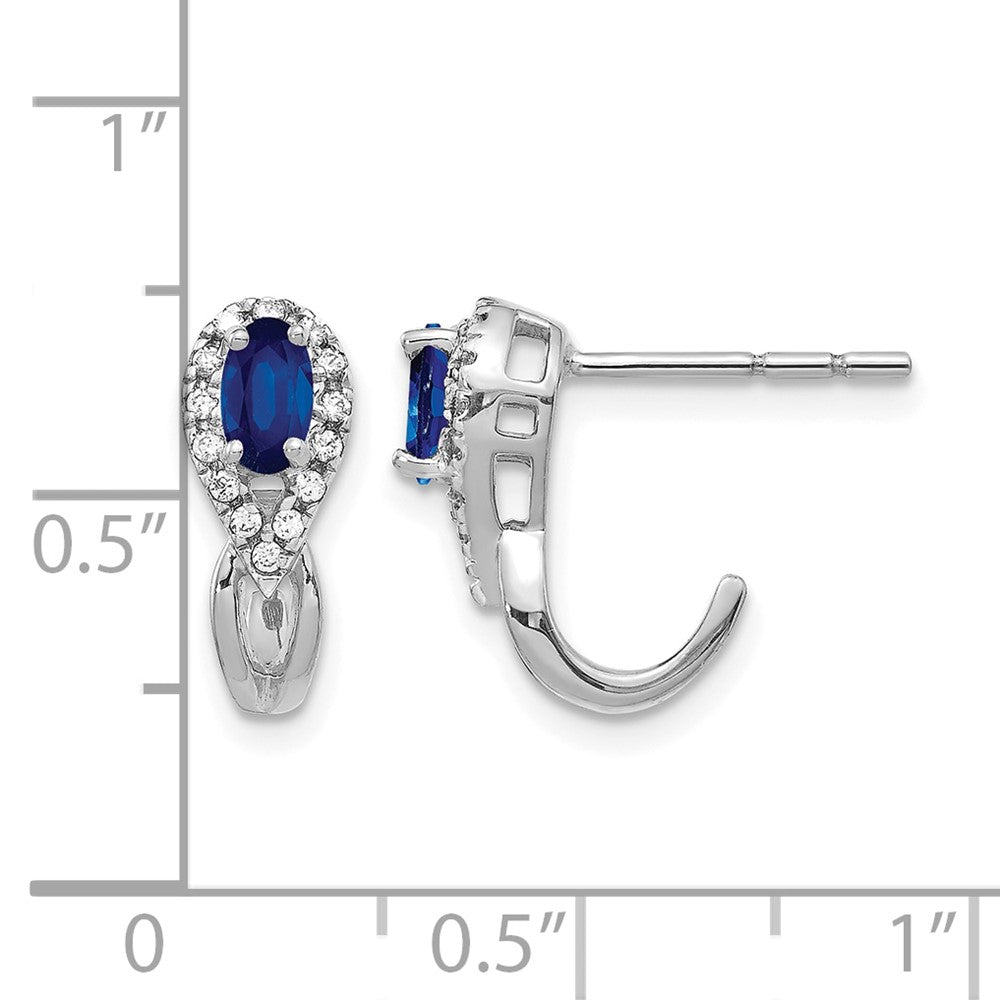 14k White Gold Real Diamond and Sapphire J Hoop Post Earrings