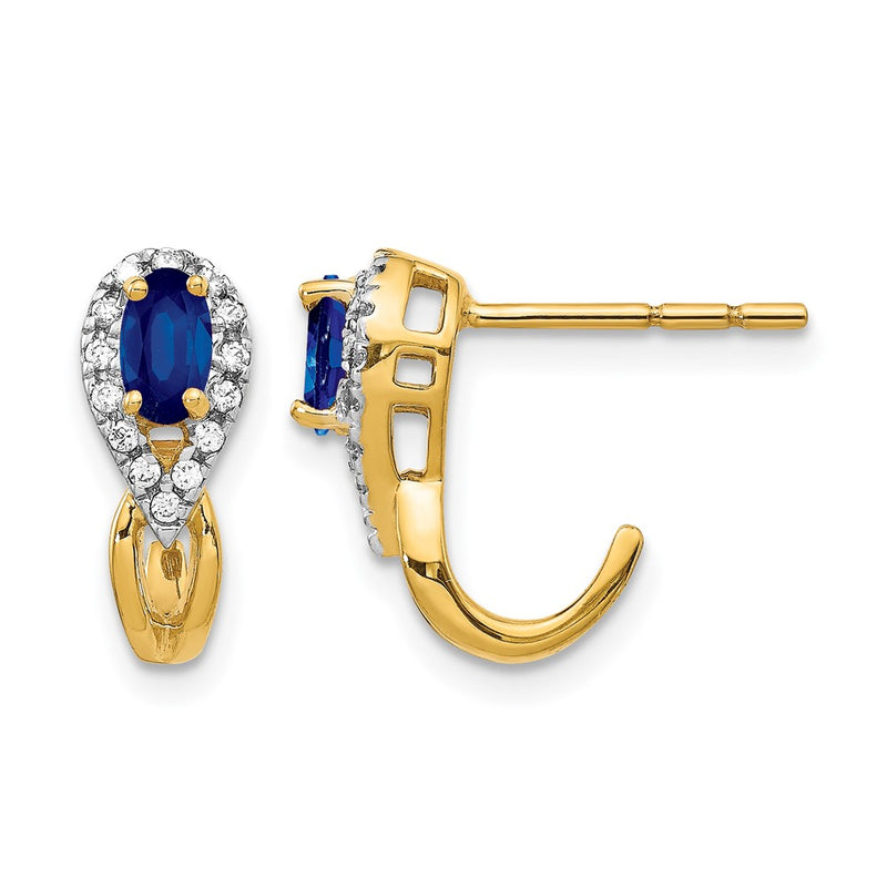 14k Yellow Gold Real Diamond and Sapphire Earrings