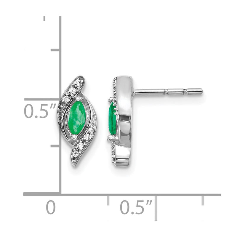 10K White Gold 1/15Ct Diamond And Emerald Earrings