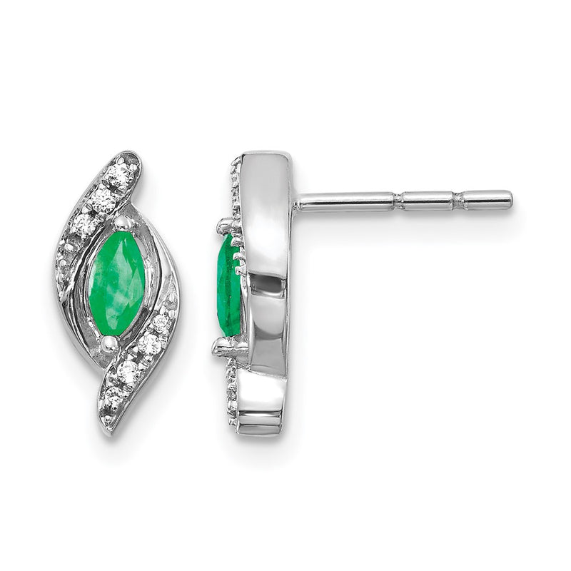 10K White Gold 1/15Ct Diamond And Emerald Earrings