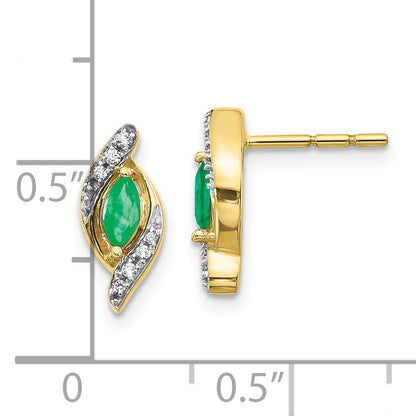 10K Yellow Gold 1/15Ct Diamond And Emerald Earrings