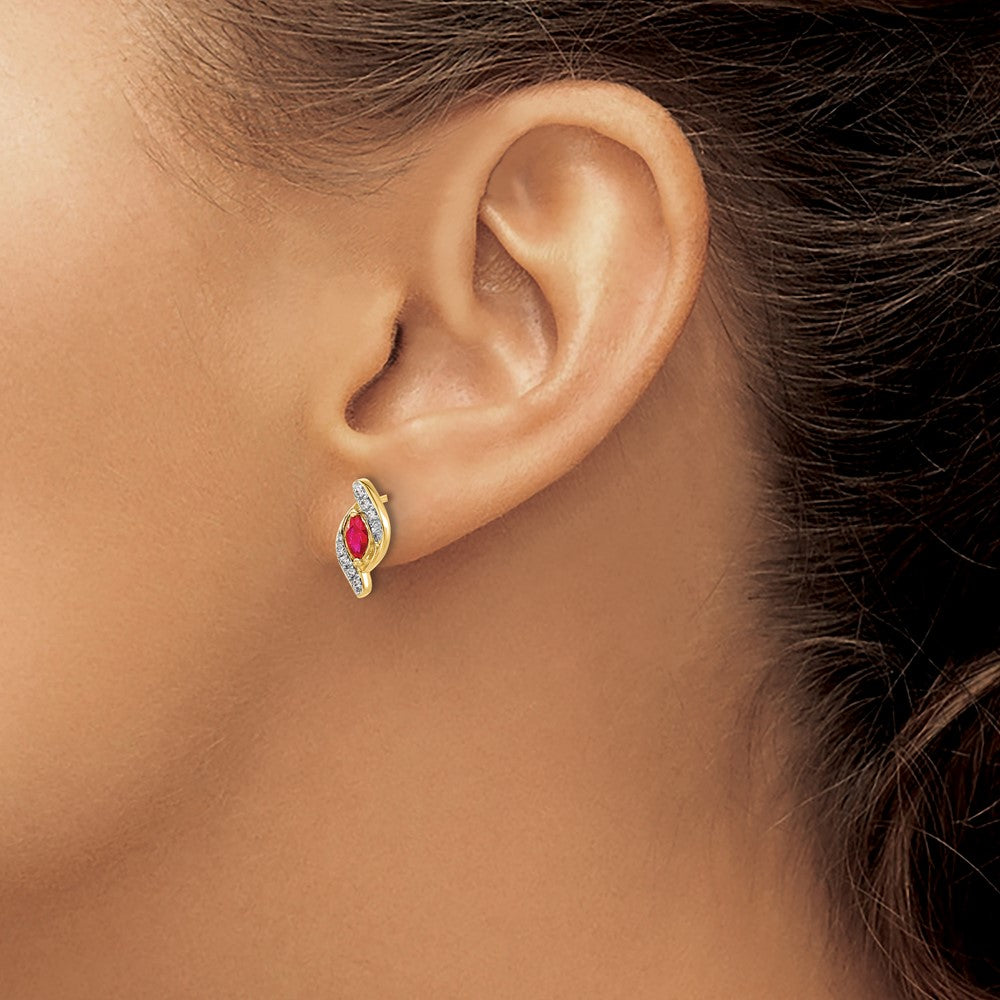 10K Yellow Gold Diamond And Ruby Earrings