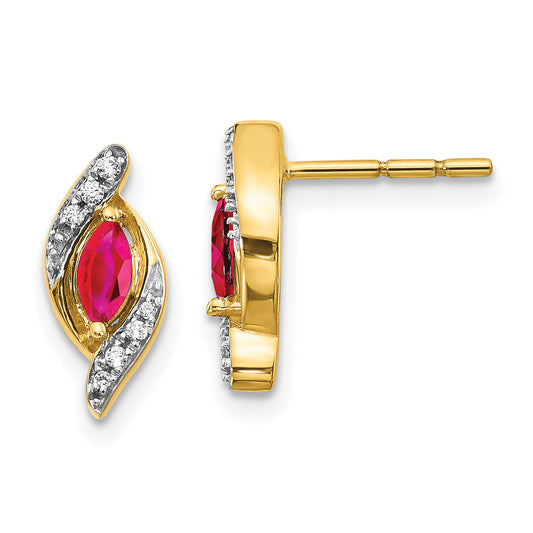 10K Yellow Gold Diamond And Ruby Earrings
