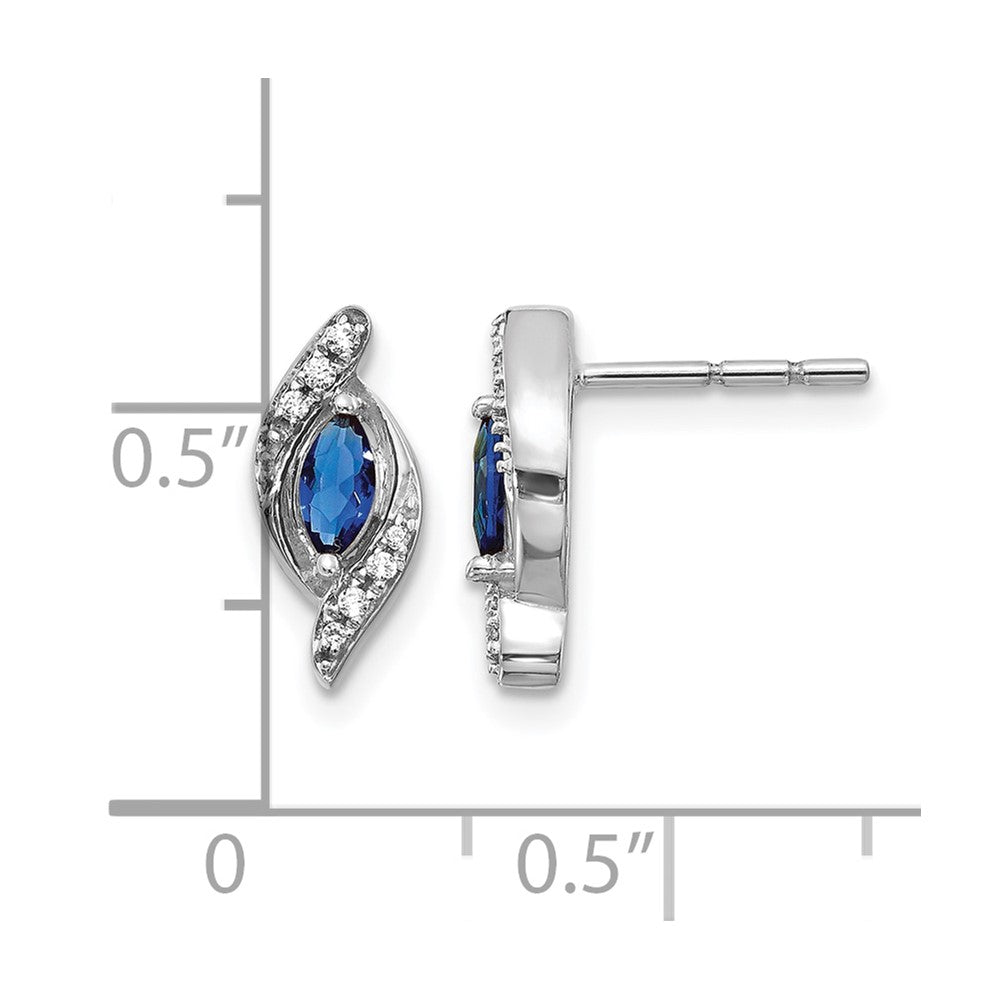 14k White Gold Real Diamond and Sapphire Post Earrings
