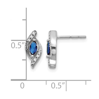 14k White Gold Real Diamond and Sapphire Post Earrings