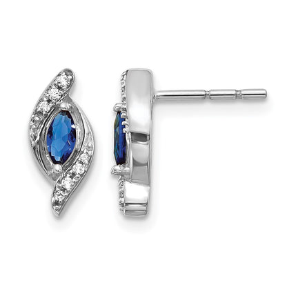 14k White Gold Real Diamond and Sapphire Post Earrings