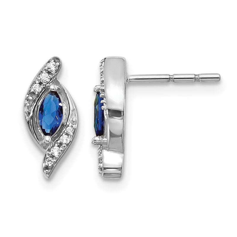 14k White Gold Real Diamond and Sapphire Post Earrings